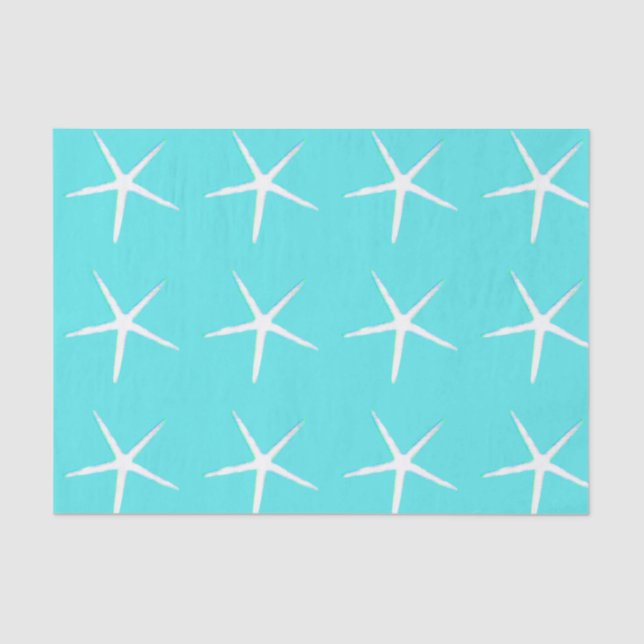 Papel De Seda Padrão de Estrela-do-Mar Branco Azul Turquesa Náut (Frente )
