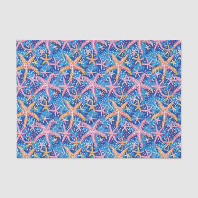 Papel De Seda Padrão de Estrela-do-Mar Rosa e Azul Decoupage (Frente )