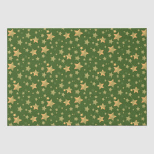 Papel De Seda Padrão de Estrela Dourada Verde Moderno Natal Eleg