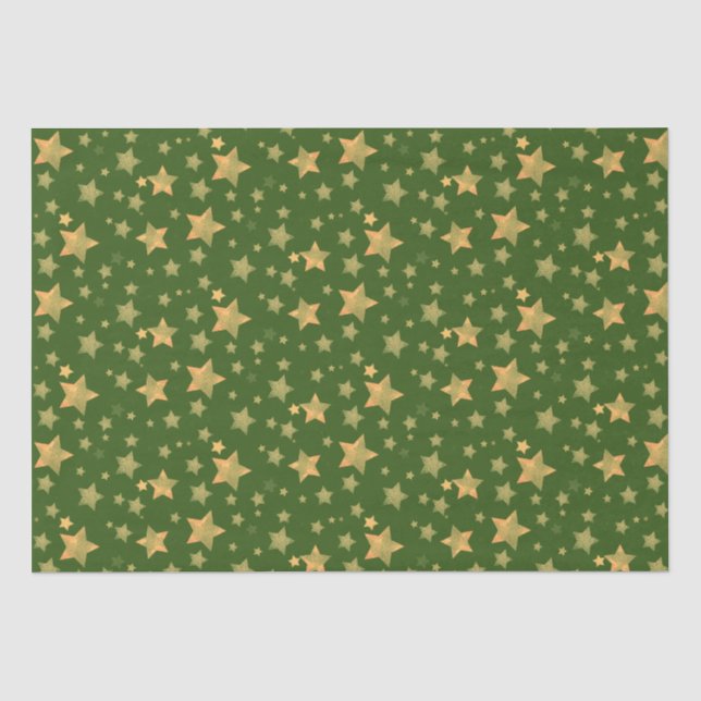 Papel De Seda Padrão de Estrela Dourada Verde Moderno Natal Eleg (Frente )