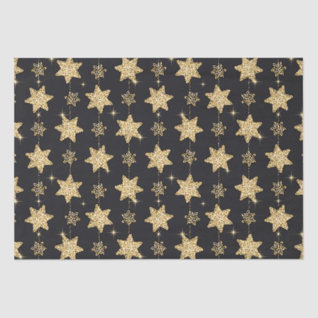 Papel De Seda Padrão de estrelas de brilho preto (Frente )