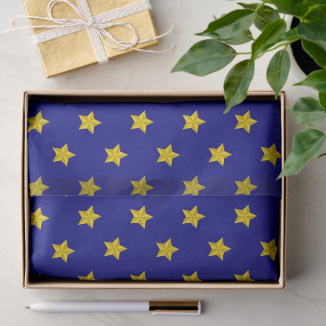 Papel De Seda Padrão de estrelas Douradas, Marinho azul, exclusi (Presente)