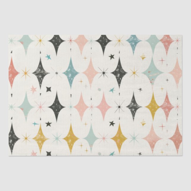 Papel De Seda Padrão de Estrelas Retro (Frente )