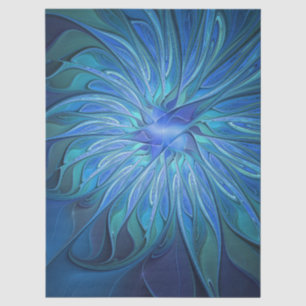 Papel De Seda Padrão de Fantasia de Flor Azul, Arte Fractal Abst