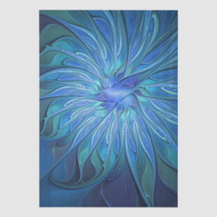 Papel De Seda Padrão de fantasia de flor azul, arte fractal abst