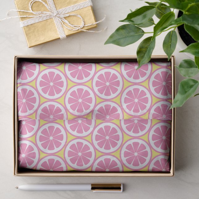 Papel De Seda Padrão de Fatias de Limão de Limonada Rosa Festa d (Presente)