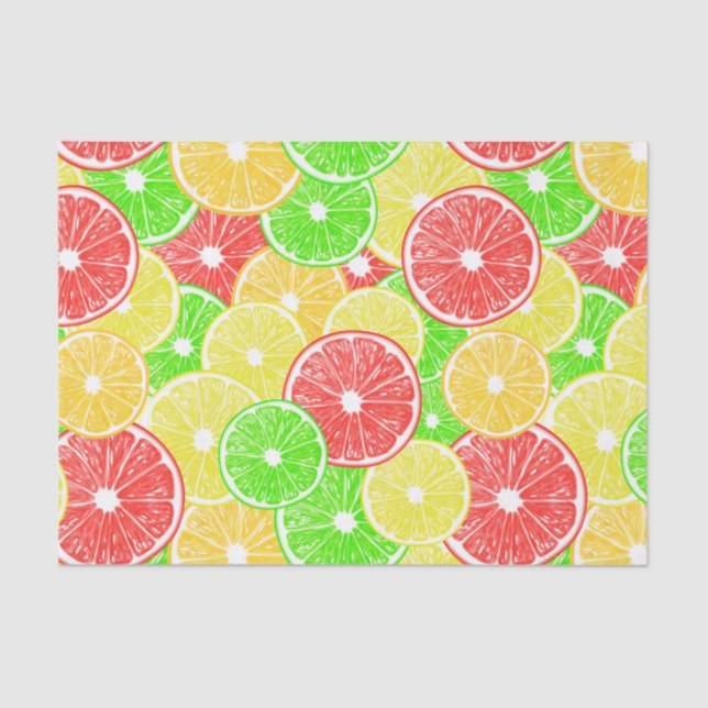 Papel De Seda Padrão de fatias de limão, laranja, toranja e limã (Frente )