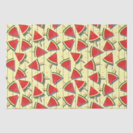 Papel De Seda Padrão de Fatias de Melancia de Verão, Vermelho e 