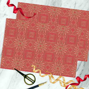 Papel De Seda Padrão de Filigre Vermelho e Dourado de luxo orien