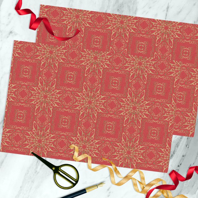Papel De Seda Padrão de Filigre Vermelho e Dourado de luxo orien (Criador carregado)