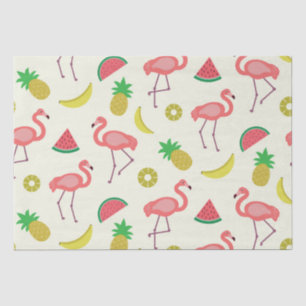 Papel De Seda Padrão de Flamingo com Melancia e Abacaxis