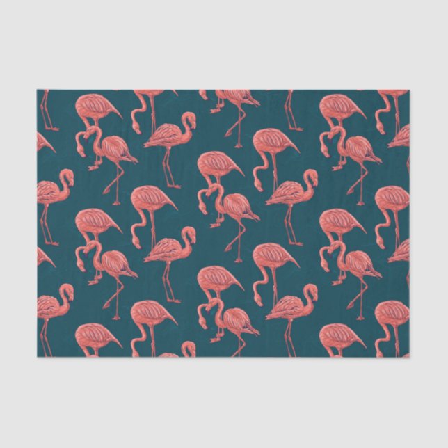 Papel De Seda Padrão de flamingo coral vivo (Frente )