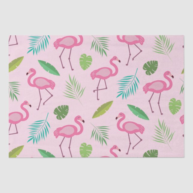 Papel De Seda Padrão de flamingo rosa com folhas tropicais   (Frente )