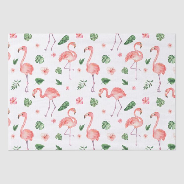 Papel De Seda Padrão de Flamingo Rosa Tropical (Frente )