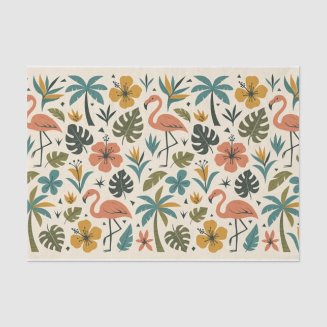 Papel De Seda Padrão de Flamingo Tropical e Palmeira (Frente )