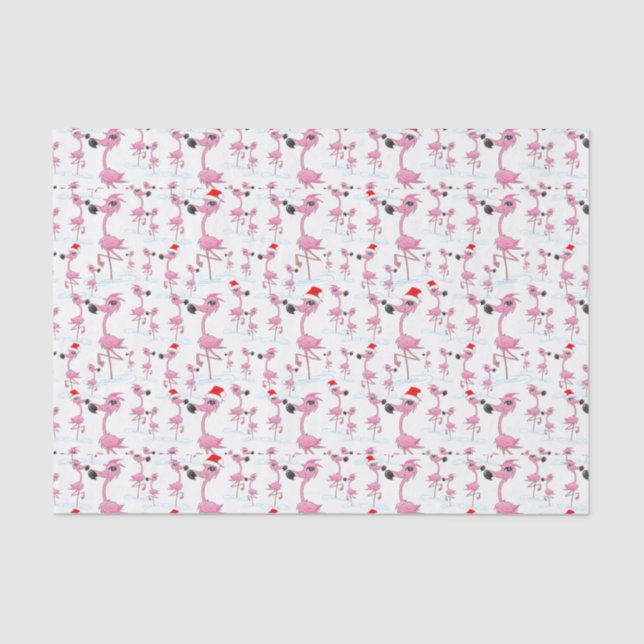 Papel De Seda Padrão de Flamingos Santa Hats, cor-de-rosa, (Frente )
