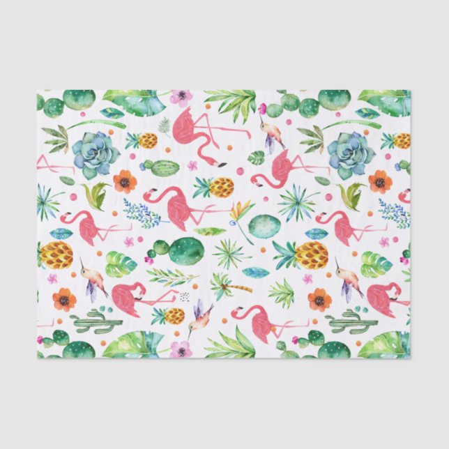 Papel De Seda Padrão de Flamingos Tropical e Rosa (Frente )