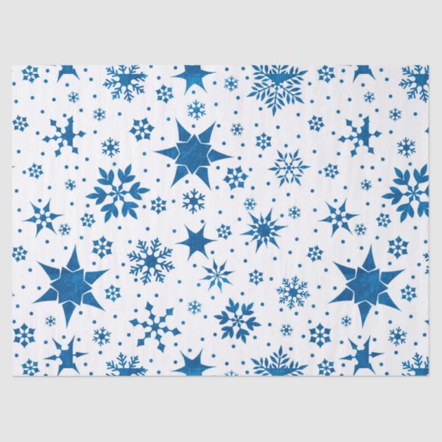 Papel De Seda Padrão de Floco de Neve Azul (Frente )