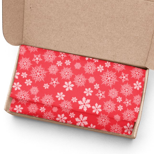 Papel De Seda Padrão de Floco de Neve de Natal Vermelho e Branco (Red and white snowflake pattern tissue paper.)