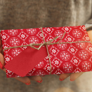 Papel De Seda Padrão de Floco de Neve Vermelho Cinzento de inver