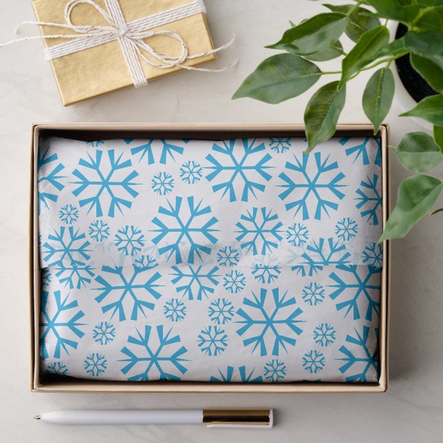 Papel De Seda Padrão de Flocos de Neve Azul (Presente)