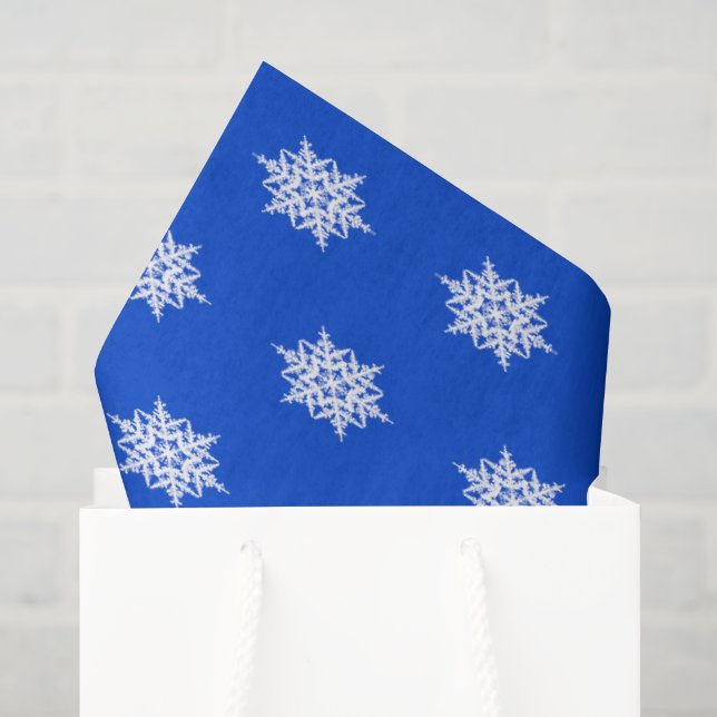 Papel De Seda Padrão de flocos de neve brancos no azul (Sacola de presentes)