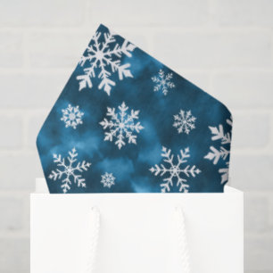 Papel De Seda Padrão de Flocos de Neve Brancos no Inverno Azul R
