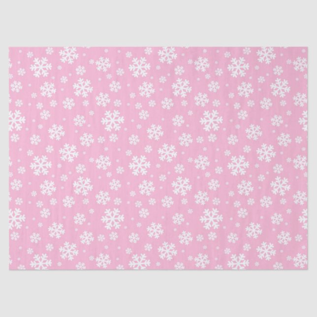 Papel De Seda Padrão de Flocos de Neve de Natal Rosa e Branco (Frente )