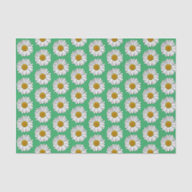 Papel De Seda Padrão de Flor Branca Simples Verde (Frente )