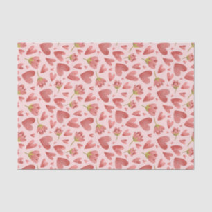 Papel De Seda Padrão de Flor Coração em Aquarela Dia dos Namorad