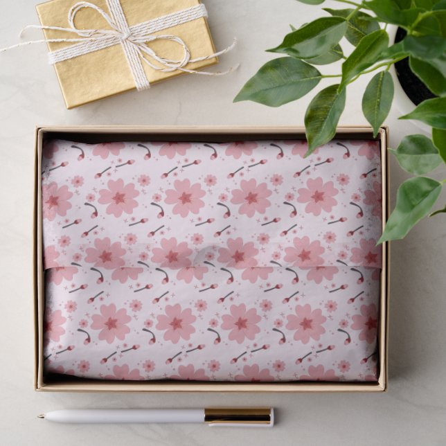 Papel De Seda Padrão de Flor de Cerejeira Rosa (Presente)