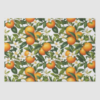 Papel De Seda Padrão de Flor de Fruta Laranja Botânica Vintage