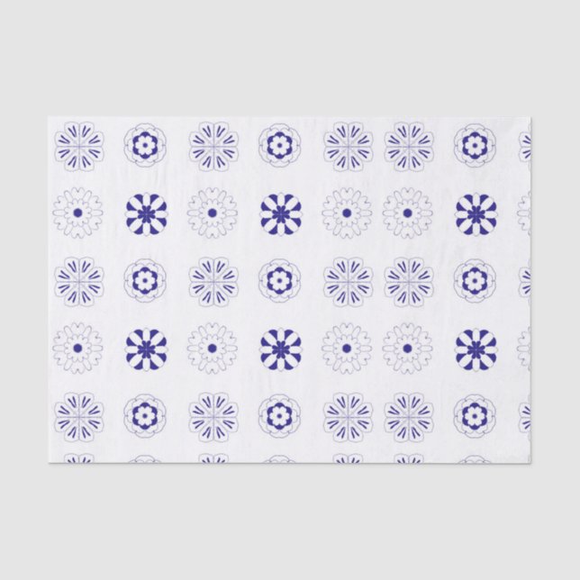 Papel De Seda Padrão de flor de linha azul (Frente )