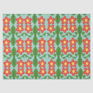 Papel De Seda Padrão de Flor e Folha de Arte Popular Vermelha Pe
