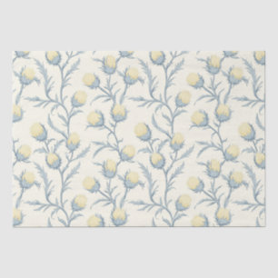 Papel De Seda Padrão de Flor Floral com Thistle Azul-Limão