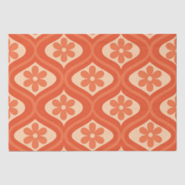 Papel De Seda Padrão de Flor Laranja Retro em Ogee de Meados do 