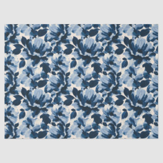 Papel De Seda padrão de flor pictórica azul e marinho