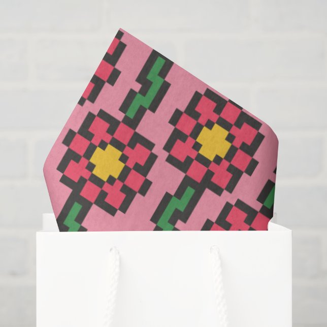 Papel De Seda Padrão de Flor Pixel de 8 Bits (Sacola de presentes)