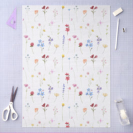Papel De Seda Padrão de Flor Silvestre de Prado Cottagecore Boho