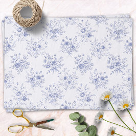 Papel De Seda Padrão de Flores Azuis Clássicas Toile azul francê