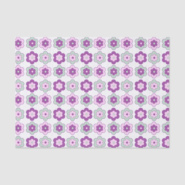 Papel De Seda Padrão de Flores Bolha Retro (roxo e verde) (Frente )