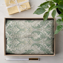 Papel De Seda Padrão de Flores Botânicas Vintage Verde e Bege