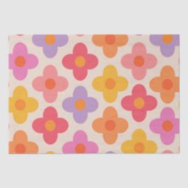 Papel De Seda Padrão de Flores Coloridas Retro Hippie Mod 