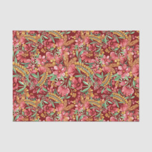 Papel De Seda Padrão de Flores de Aquarela Amarela Ouro Vermelha