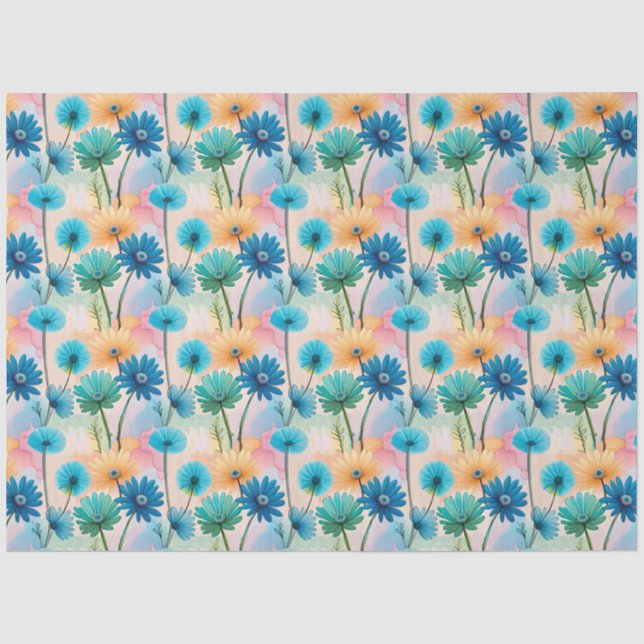 Papel De Seda padrão de flores de gerbera azul abstrato (Frente )