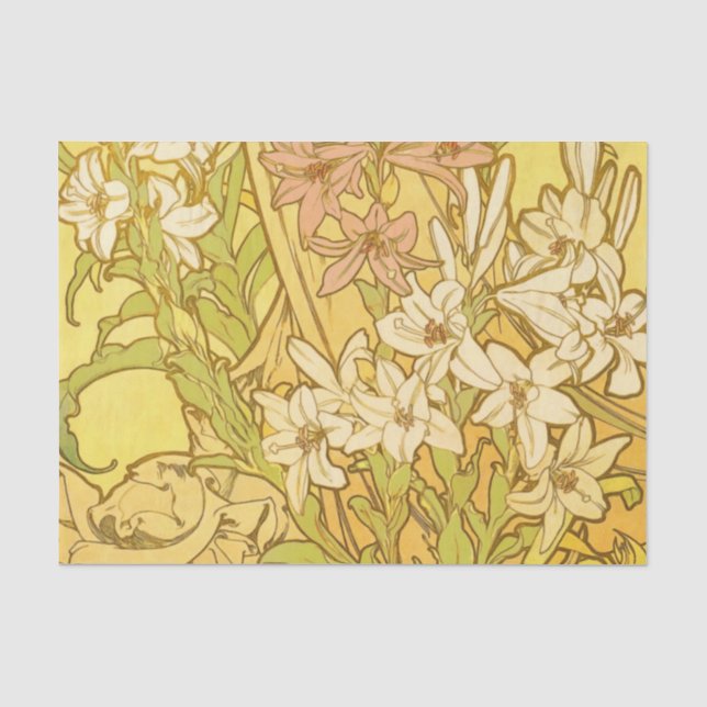 Papel De Seda Padrão de Flores de Lírio de Alphonse Mucha: Art N (Frente )