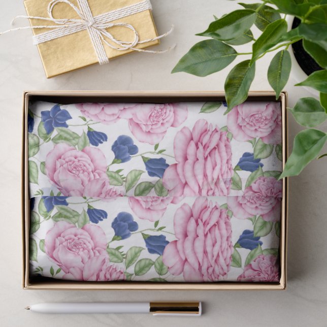 Papel De Seda Padrão de Flores de Rosa Rosa (Presente)