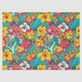 Papel De Seda Padrão de Flores e Folhas Tropicais