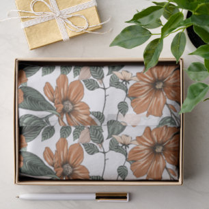 Papel De Seda Padrão de flores marrons e folhas verdes