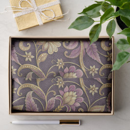 Papel De Seda Padrão de Flores Relevo Roxo e Dourado
